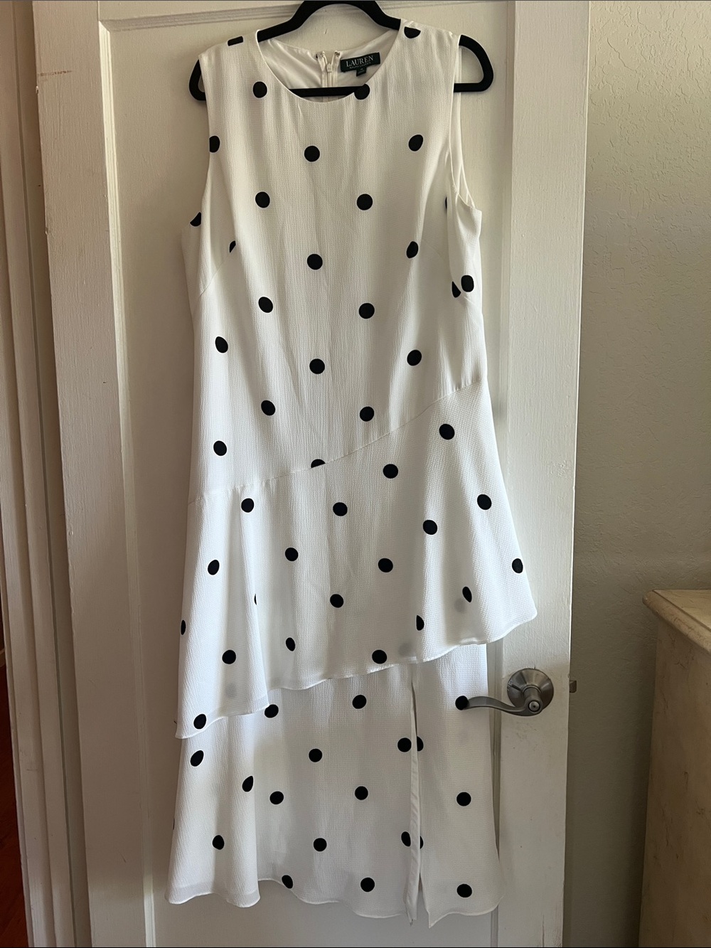 Lauren Ralph Lauren White and Black Polka Dot High-Low Midi Dress